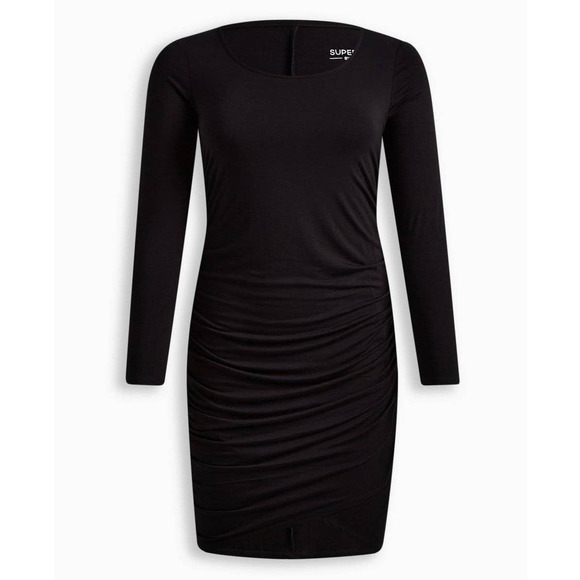 NEW TORRID Dress Ruched Gathers Plus Size 3X Cinched Bodycon Super Soft‎ Black. - Picture 1 of 8